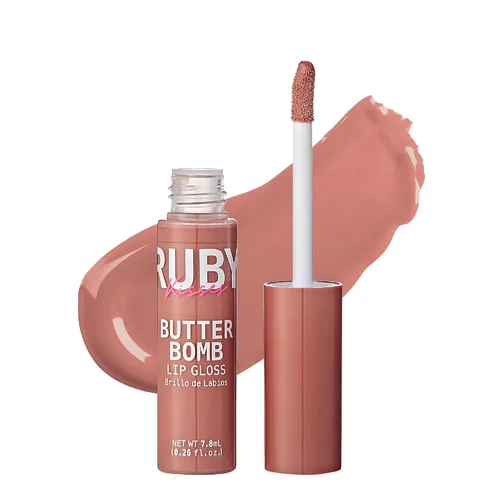 Vista 20 de Ruby Kisses Brillo de labios Butter Bomb Gloss, brillo de labios no pegajoso, vitamina E, tono natural desnudo, maquillaje de labios - 7.8mL