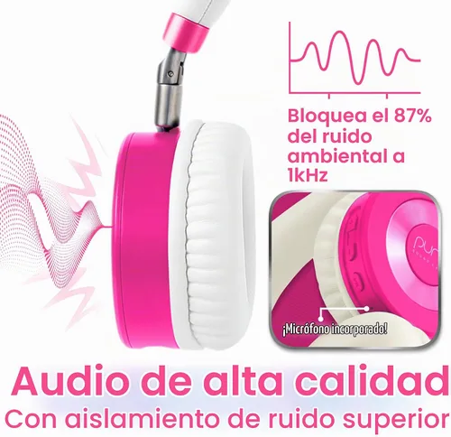 Vista 6 de Puro Sound Labs JuniorJam Plus - Audífonos Bluetooth inalámbricos con limitación de volumen para niños, audio seguro con diseño ajustable