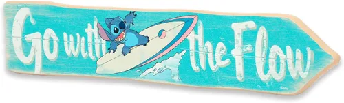 Vista 2 de Disney Lilo and Stitch Go With the Flow Flecha Decoración de pared de madera - Arte de pared Chill Stitch para dormitorio o baño