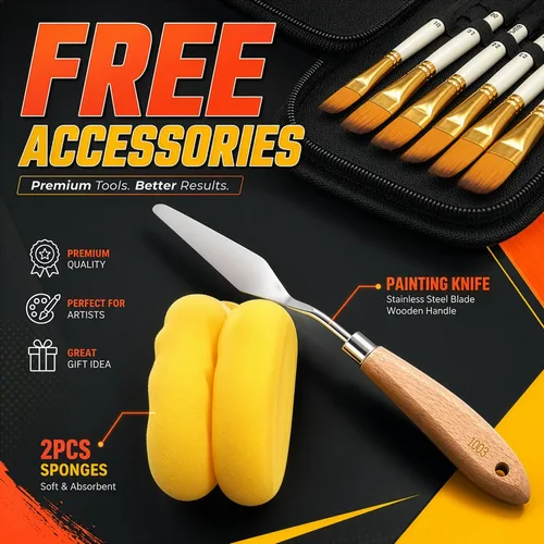 Vista 6 de DUGATO Juego de 15 pinceles para pintura artística con estuche emergente, cuchillo de paleta y esponjas, pelo de nailon para pintura acrílica, óleo