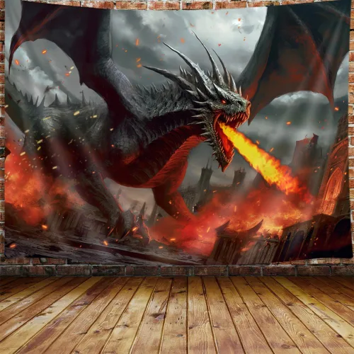 Vista 8 de JAWO Tapiz de dragón de fantasía, tapiz de galaxia azul castillo de animales geniales para colgar en la pared para niños y hombres, tapices, manta