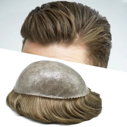 Vista 96 de Toupee para hombre 100% cabello humano real tupé para hombres 0.004 in piel de poliuretano para hombre, sistema de reemplazo de piezas de pelo