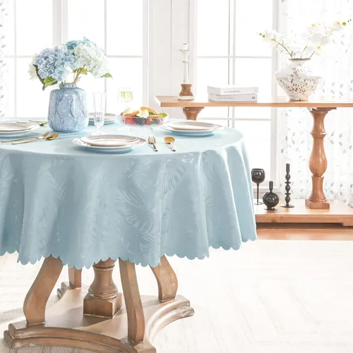 Vista 31 de Mantel Redondo Aqua Jacquard Pequeño de 40 Pulgadas, Manteles para Mesas de hasta 26" de Diámetro, Impermeable, Lavable, Sin Arrugas, Tela Suave