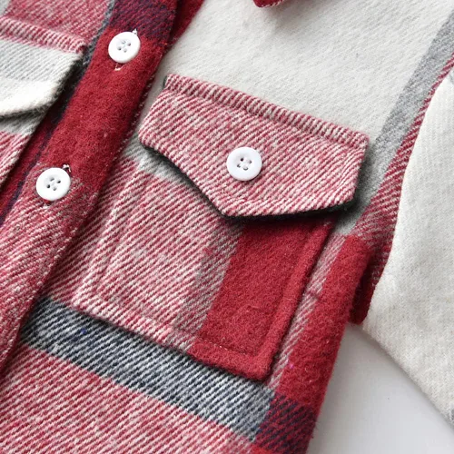 Vista 9 de IBAKOM Chaqueta a cuadros de manga larga con botones para bebés, niños y niñas, trajes de Navidad para otoño e invierno