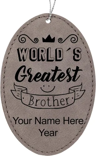 Vista 10 de LaserGram Personalized Christmas Ornament, World's Greatest Brother, Faux Leather, Custom Laser Engraved Gift Idea (Oval Shape, Black with Gold)