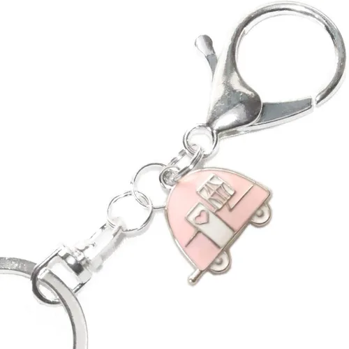 Vista 10 de Retro Camping Keychain - Enamel Key Ring - Vintage Camper Charm - RV Accessories - Handmade