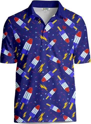 Vista 19 de Tipsy Elves Camiseta polo de golf divertida para hombre - Ropa de golf novedosa Paraíso azul de 8 bits