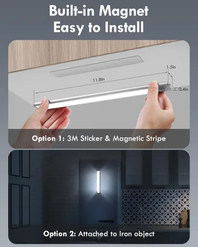 Vista 4 de Alivation Luces inalámbricas para debajo del gabinete, 52 luces LED de armario con sensor de movimiento, USB-C recargable, funciona con batería