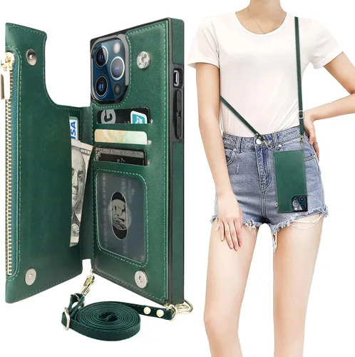 Vista 14 de Bocasal Funda tipo cartera cruzada para iPhone 13 Pro Max con soporte de ranura para tarjetas de bloqueo RFID, funda magnética con tapa, bolso