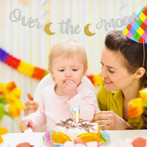 Vista 6 de Dill-Dall Cartel sobre la luna, decoración de banderines para fiesta de baby shower, suministros de decoración de amor hasta la luna y espalda