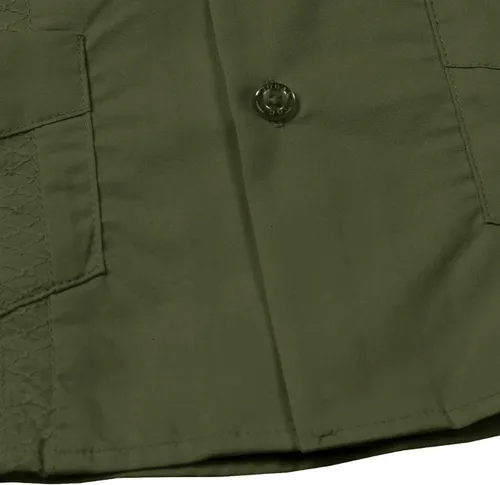 Vista 5 de JOGAL Camisas guayabera cubanas para niños de manga corta con botones, camisa casual de playa Verde militar