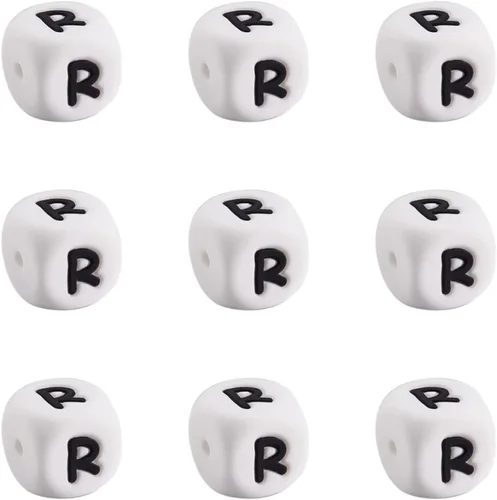 Vista 10 de Mega Pet 10 cuentas de silicona en forma de cubo de silicona con la letra A, cuentas sueltas del alfabeto, cuentas del alfabeto, de 0.472 x 0.472 x