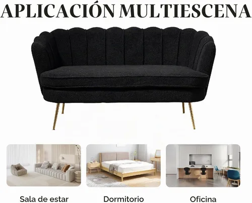 Vista 7 de Sofá pequeño tapizado de 2 plazas, color negro