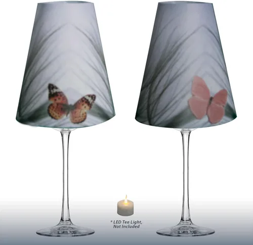 Vista 2 de Royal Designs Vellum Tea Light - Pantalla de cristal de vino, diseño de mariposa naranja, juego de 6