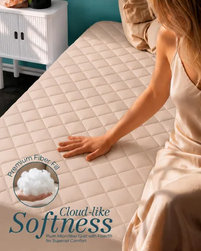 Vista 4 de Utopia Bedding - Cubrecolchón acolchado y ajustado, tamaño individual, protector y cubierta de colchón elástico con bolsillo profundo que se estira