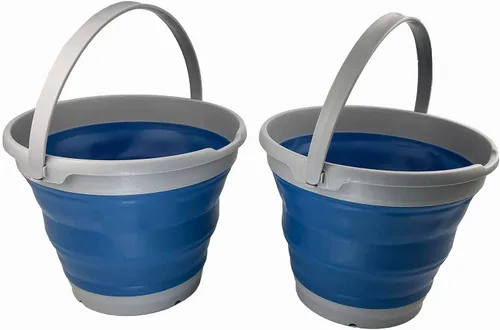 Vista 7 de SAMMART Cubo de plástico plegable de 10 L (2.6 galones), bañera redonda plegable con asa, cubo de pesca portátil, cubo de agua, ahorro desplegable