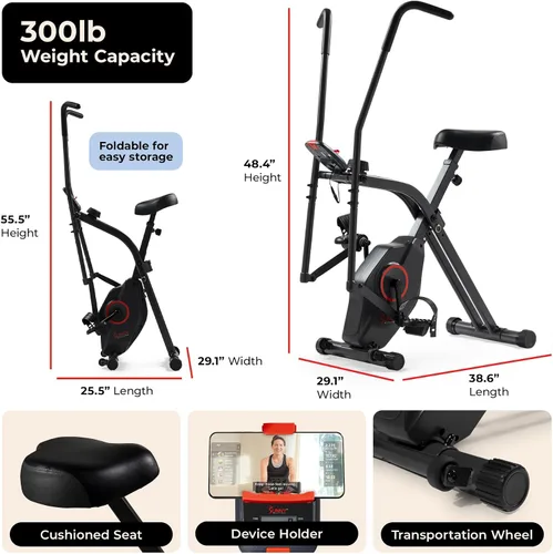 Vista 6 de Sunny Health & Fitness Smart Folding X-Bike, Portable Compact Exercise Bike for Indoor Cycling Workout, Home Cardio Training Machine, Free SunnyFit