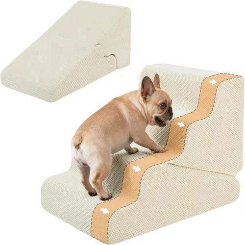 Vista 12 de Rampa para perros para cama, escaleras extra anchas de 20 Beige