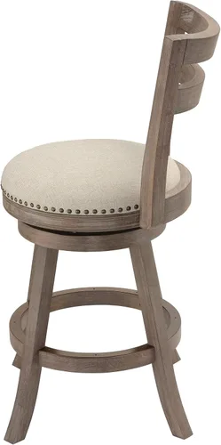 Vista 5 de Cortesi Home Harper Taburete giratorio para mostrador con respaldo de madera maciza, tela beige
