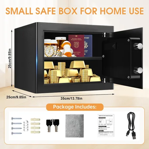 Vista 3 de Caja fuerte pequeña de 1.2 pies cúbicos ignífuga e impermeable para uso doméstico, caja de seguridad digital para el hogar con teclado programable