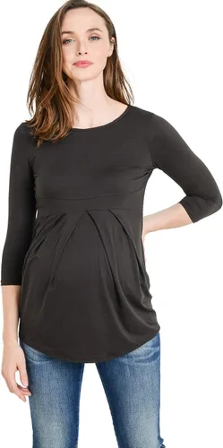 Vista 15 de LaClef - Blusa de maternidad para mujer, cuello redondo, manga 3/4, plisada al frente, estilo peplum