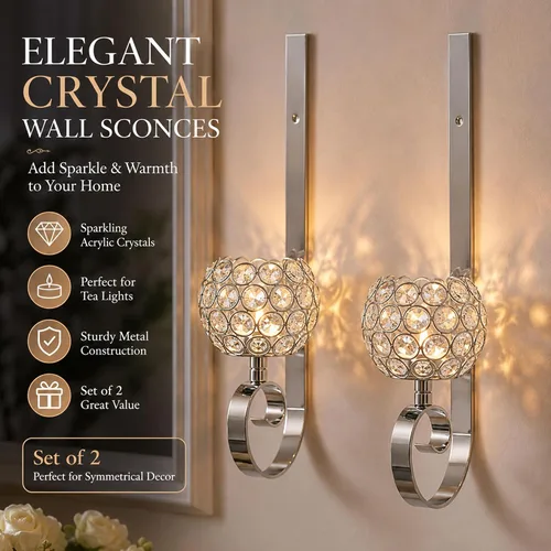 Vista 7 de Crystal Candle Sconces for Wall Metal Candle Holders for Wall Home Décor