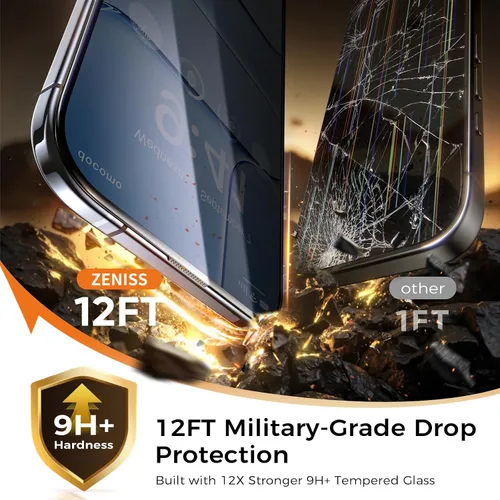 Vista 2 de NeverBreak 9H+ de dureza para iPhone Air Protector de pantalla de privacidad, protección de grado militar de 12 pies