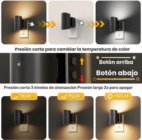 Vista 2 de L LOHAS LED - Luz nocturna LED, luces nocturnas regulables enchufables en la pared, paquete de 2, luz nocturna de 3CCT para niños, giratoria 180°