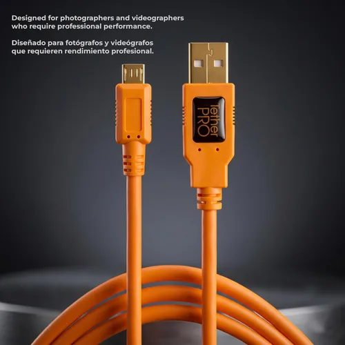 Vista 7 de Tether Tools TetherPro - Cable USB 2.0 a USB Micro-B de 5 pines, para transferencia rápida entre cámara y computadora, naranja de alta visibilidad
