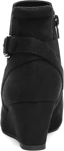 Vista 4 de DREAM PAIRS Botines de tacón de cuña negros para mujer
