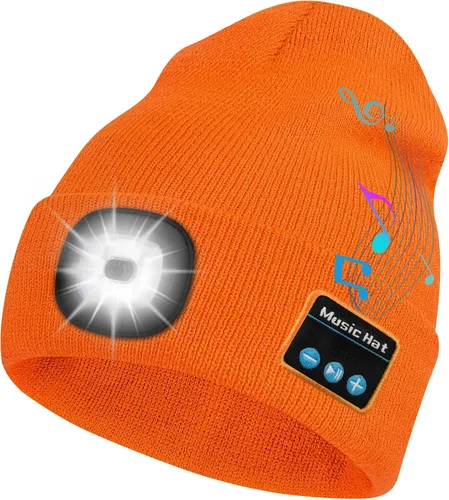 Vista 9 de Bosttor Gorro Beanie Bluetooth con Luz, Gorra con Linterna Frontal con Auriculares y Micrófono de Altavoz Integrado, Regalos para Hombres Mujeres