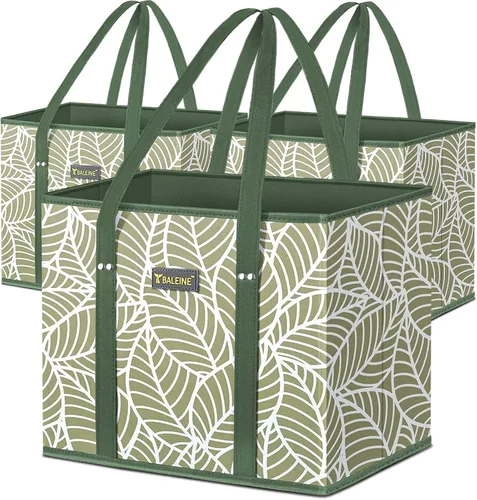 Vista 44 de BALEINE 1 paquete de bolsas reutilizables para comestibles, bolsas de compras plegables para comestibles con parte inferior reforzada y asas Follaje