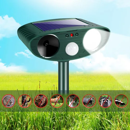 Vista 6 de Repelente ultrasónico de ciervos Squirrel Racoon Fortress Pro Repelente ultrasónico de gatos para exteriores, repelente solar de animales