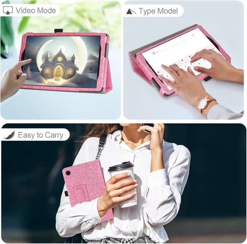 Vista 3 de Caweet Funda para TCL Tab 8 LE 9137W/WiFi 9132X/SE 6048E/Plus 9138S, rosa brillante