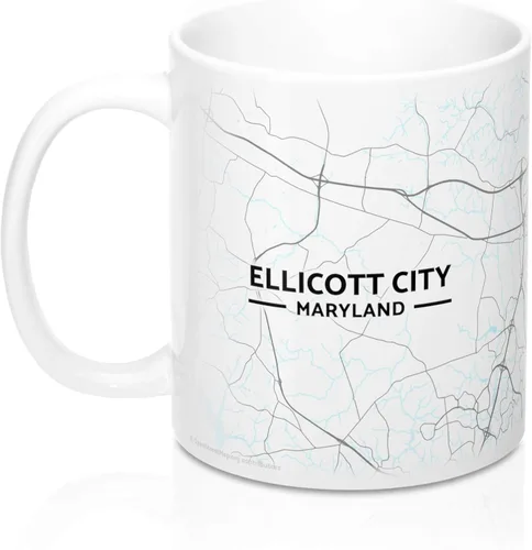 Vista 3 de Ellicott City - Taza, diseño de mapa de Maryland, Casual, Blanco