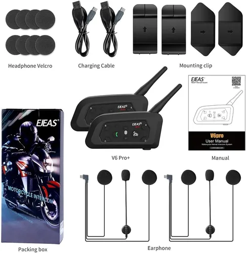 Vista 9 de EJEAS V6 Pro - Auriculares con sistema de comunicación Bluetooth con 3,937.0 ft impermeable/reducción de ruido/llamadas manos libres/música