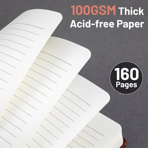 Vista 5 de Paquete de 2 cuadernos rayados de tapa dura de cuero para hombres y mujeres, 160 páginas cada uno, papel grueso de 3.53 oz/m², cuaderno para trabajo