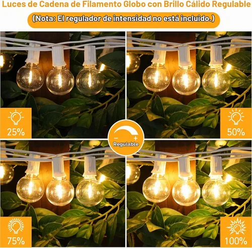 Vista 2 de Mlambert - Cadena de luces para exteriores de 50 pies, luces de globo G40 para patio con 25+2 bombillas LED impermeables y a prueba de roturas