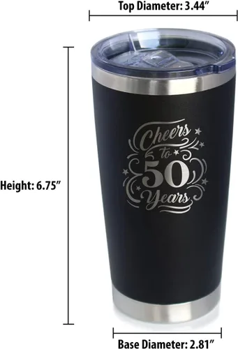 Vista 4 de Cheers to 50 Years - Vaso de café aislado con tapa deslizante - Taza aislada de acero inoxidable - Regalo para 50 aniversario - Negro