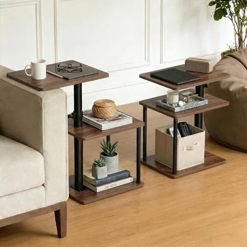 Vista 14 de Faesun Mesa auxiliar de mesa C de altura ajustable, bandeja giratoria de 360° para espacios pequeños, mesita de noche pequeña para sala de estar
