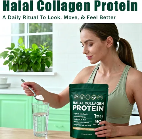 Vista 2 de Polvo de proteína de colágeno halal, péptidos de colágeno halal puro, polvo hidrolizado orgánico alimentado con pasto, brillo de la piel, soporte