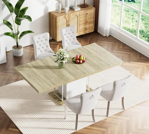 Vista 67 de Juego de mesa de comedor extensible marrón de 63 a 78.74 pulgadas para 4, juego de mesa de comedor de 5 piezas con 4 sillas, mesa de cocina