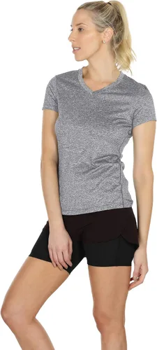Vista 3 de Icyzone - Camisetas deportivas de cuello en V y manga corta para mujer, ropa de entrenamiento para yoga, correr, acondicionamiento físico y deportes