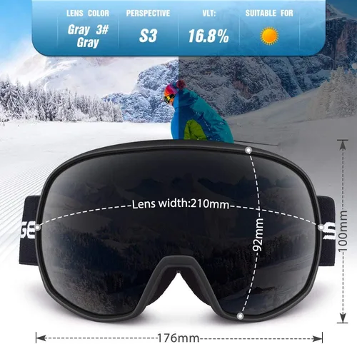 Vista 4 de Gafas de esquí para hombres y mujeres con protección UV, lente doble antivaho 09 B-3#gris