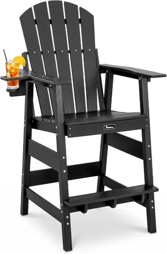 Vista 10 de FUNBERRY Juego de 2 sillas altas Adirondack con mesa de conexión extraíble, silla de balcón alta para todo tipo de clima con portavasos 2