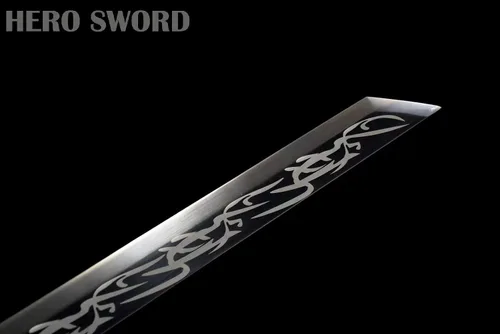 Vista 7 de Espada china de acero al manganeso de alto manganeso negro Tang Dao - Espada china lista para combate, cuchillos de hoja afilada de espiga completa