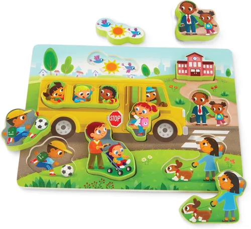 Vista 17 de B. toys Peek & Explore Wooden Chunky Puzzles, Farm Sea Dinos 3-Pack, 3 Pack