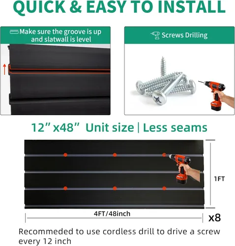 Vista 6 de Panel Slatwall para Garaje - Sistemas de Almacenamiento de Pared Ranurada con 26 Accesorios Slatwall, Paneles de Pared Ranurada de PVC Negro