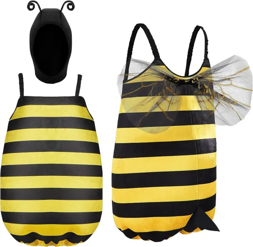 Vista 3 de Spooktacular Creations Disfraz de abejorro para mujer, disfraz de abeja negra y amarilla de una pieza con capucha