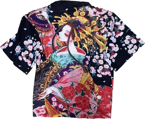 Vista 2 de SINROYEE Kimono japonés con estampado de chal para mujer, blusa de playa suelta de anime de manga 34